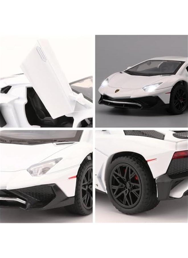 1:32 Lambo LP750 Model Pull Back Car with Sound and Light for Kids Boy Girl, Metal Body, Door Opened, White