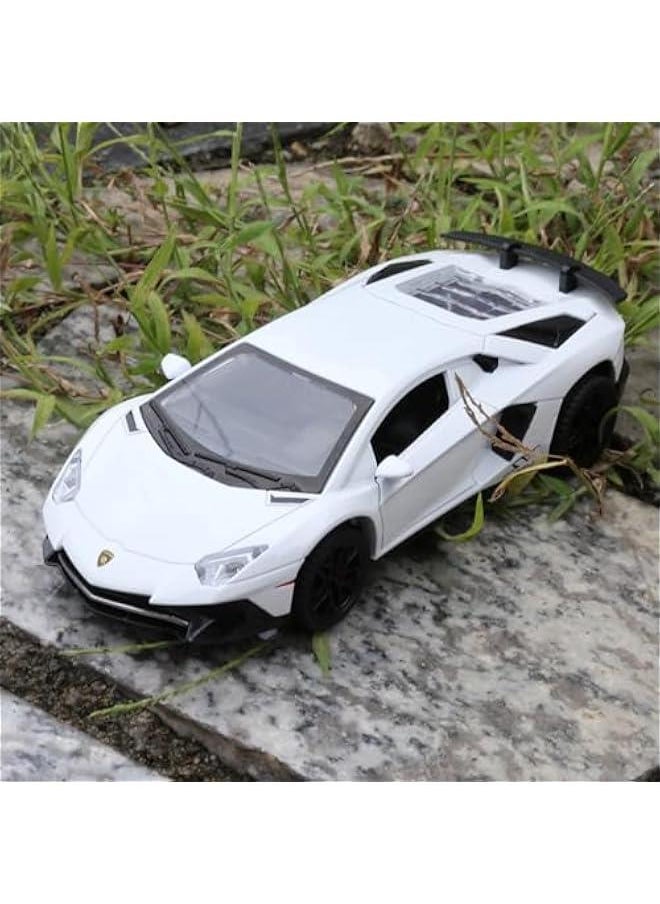 1:32 Lambo LP750 Model Pull Back Car with Sound and Light for Kids Boy Girl, Metal Body, Door Opened, White