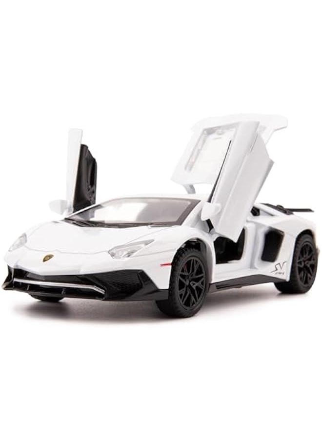 1:32 Lambo LP750 Model Pull Back Car with Sound and Light for Kids Boy Girl, Metal Body, Door Opened, White