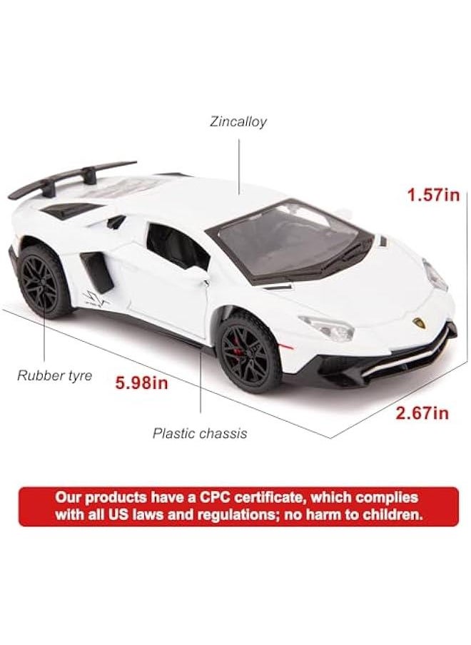 1:32 Lambo LP750 Model Pull Back Car with Sound and Light for Kids Boy Girl, Metal Body, Door Opened, White