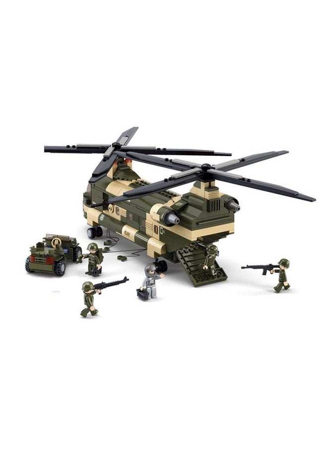 Sluban Military Blocks Army Bricks Toy-Transport Helicopter Building Block & 5 Soldier