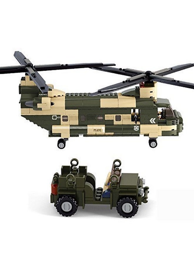 Sluban Military Blocks Army Bricks Toy-Transport Helicopter Building Block & 5 Soldier