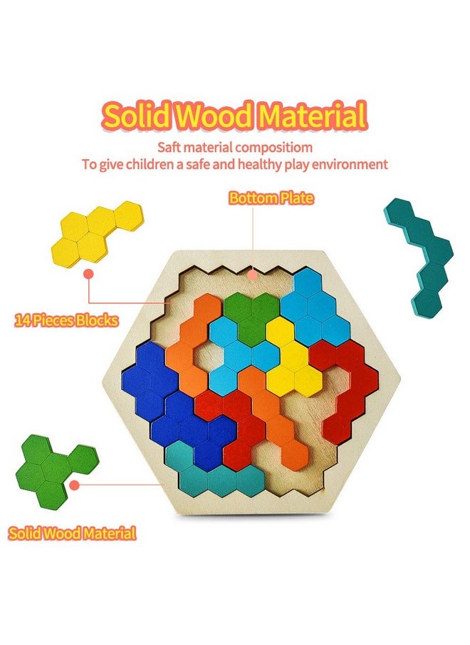 Wooden Puzzles for Kids Adults - Kids Puzzles Hexagon Shape Pattern Block for Kids Brain Teaser Puzzle Toy Logic IQ Game STEM Puzzle Educational Toy Gift for All Ages Challenge