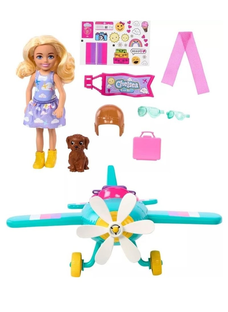 Chelsea Can Be… Plane Doll & Playset, 2-Seater Aircraft with Spinning Propellor & 7 Accessories