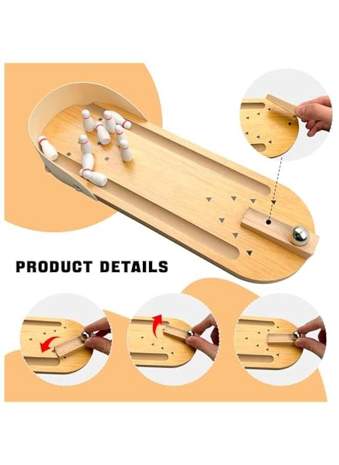 Tabletop Mini Bowling Game Set Wooden Bowling Toy Desktop Bowling Game Toy Tiny Bowling Set Mini Bowling Alleys Desk Games for Adults Kids Birthday  White Elephant Funny Things