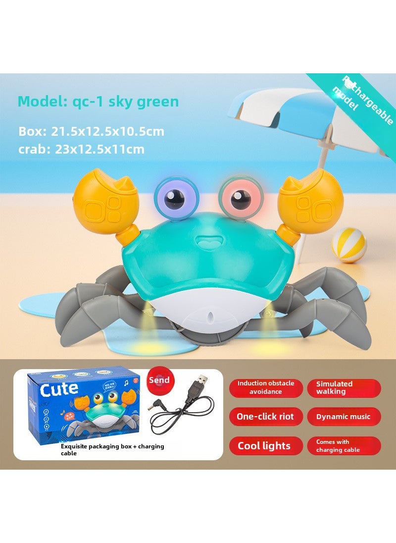 Cross-border childrens electric induction crab toys baby will climb to walk to avoid obstacles crawling toys stall wholesale QC-1 [Green-Crab USB Direct Charging Model] Chinese