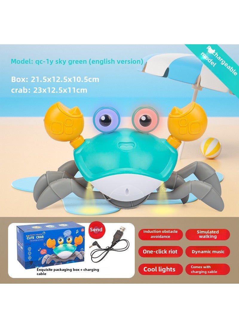 Cross-border childrens electric induction crab toys baby will climb to walk to avoid obstacles crawling toys stall wholesale QC-1Y [Green-Crab USB Direct Charging Model] English