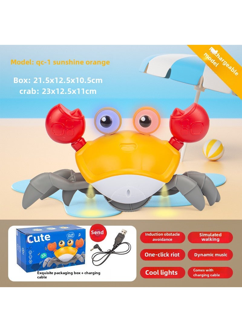 Cross-border childrens electric induction crab toys baby will climb to walk to avoid obstacles crawling toys stall wholesale QC-1 [Orange-Crab USB Direct Charging Model] Chinese