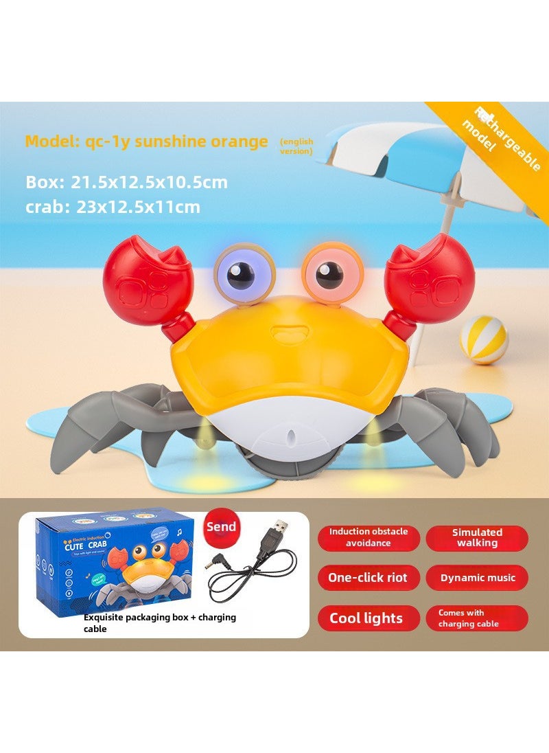 Cross-border childrens electric induction crab toys baby will climb to walk to avoid obstacles crawling toys stall wholesale QC-1Y [Orange-Crab USB Direct Charging Model] English