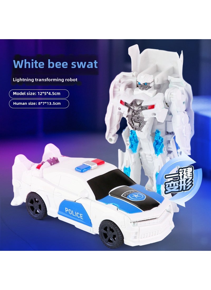 Trailer deformation robot creative one-step deformation childrens deformation car dinosaur Optimus Hornet model toy White police car 848F