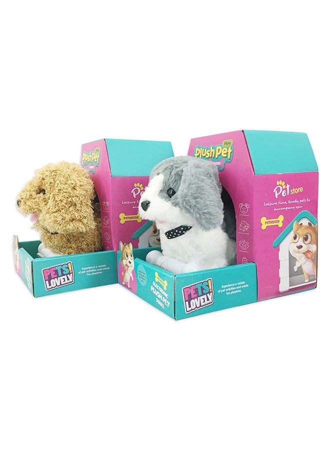 Galaxy B/O Dog Set with Pet House and Bone - Assorted 18 cm (Brown / Grey and White Dog Assortment) | Interactive Electronic Plush Pet | Perfect Gift for Kids