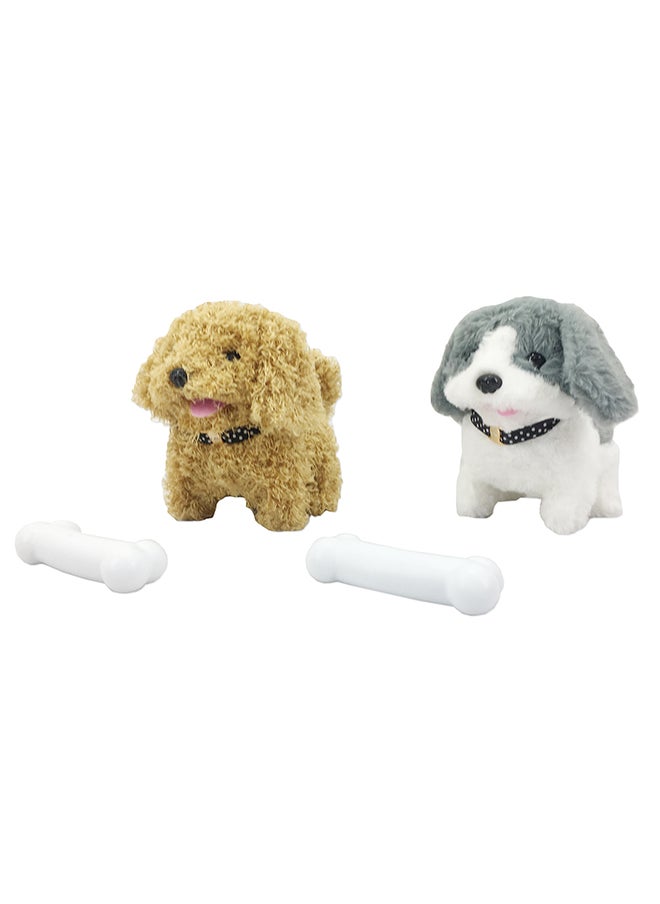 Galaxy B/O Dog Set with Pet House and Bone - Assorted 18 cm (Brown / Grey and White Dog Assortment) | Interactive Electronic Plush Pet | Perfect Gift for Kids