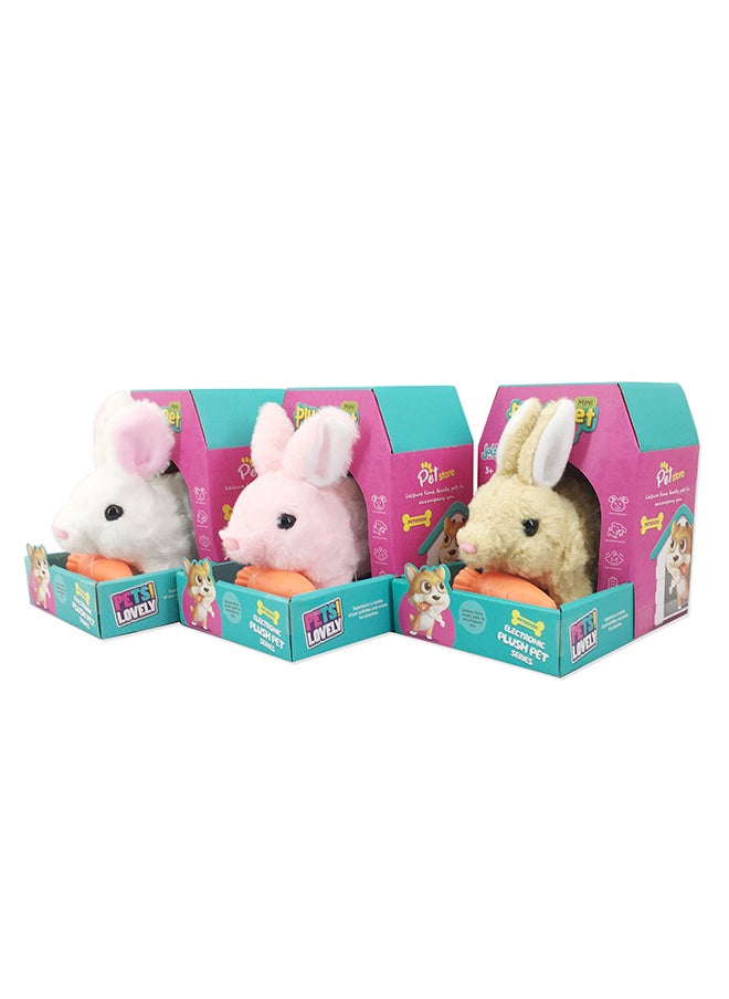 Galaxy B/O Rabbit Set with Pet House and Carrot - Assorted 18 cm (White / Pink / Beige Rabbit Assortment) | Interactive Electronic Plush Pet | Perfect Gift for Kids