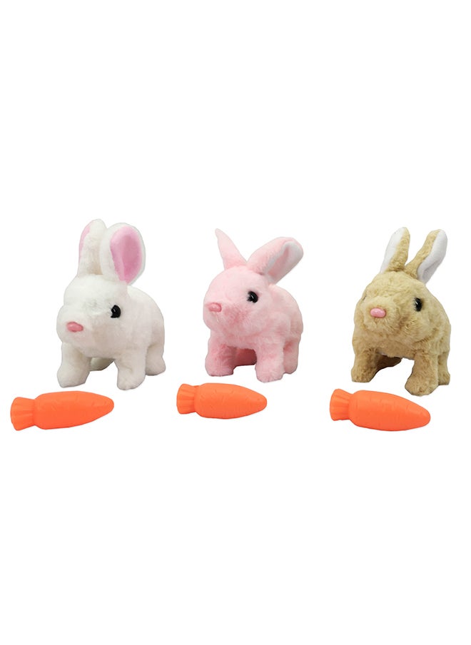 Galaxy B/O Rabbit Set with Pet House and Carrot - Assorted 18 cm (White / Pink / Beige Rabbit Assortment) | Interactive Electronic Plush Pet | Perfect Gift for Kids