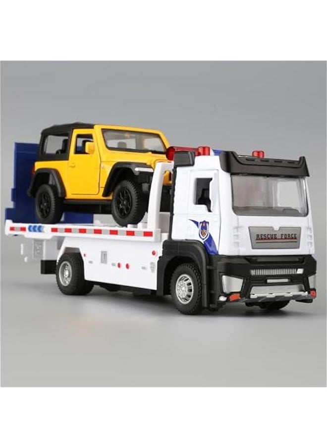 Friction Powered Flatbed Truck Police Car Toy with Lights and Sounds, Push and Go Construction Toy Tow Truck Great Gift for Toddlers, Boys and Girls