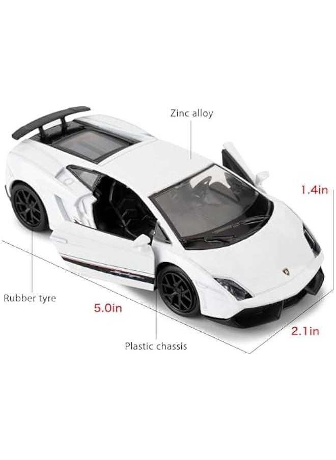 1:36 Lambor Gallardo Toy Car, Diecast Pull Back Model Car, Doors Open, Collection Kids Toy for Aged 3 and up, Gift White