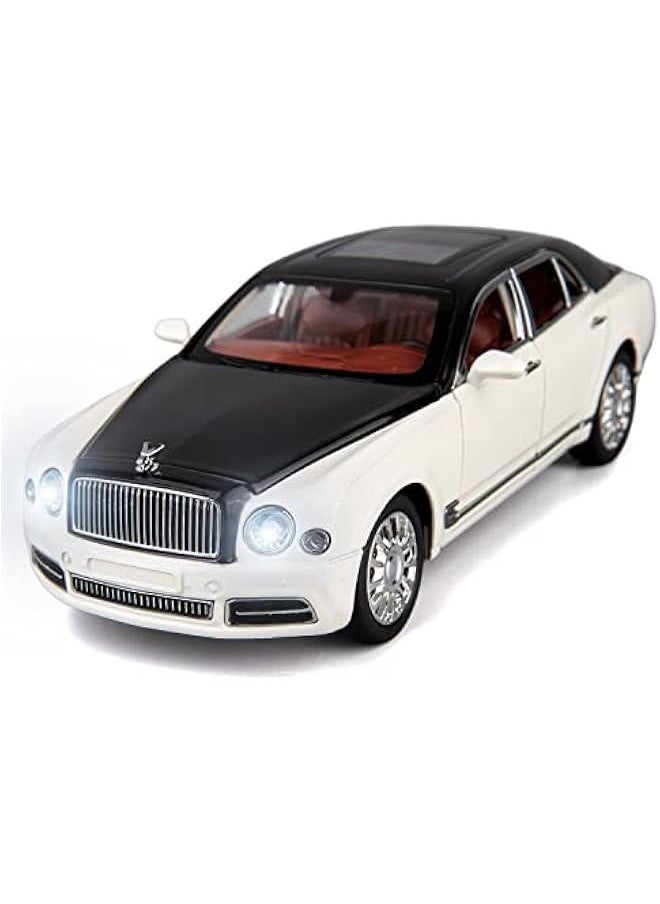 Compatible for 1:24 Scale Bentley Mulsanne Diecast Cars Models, Pull Back Car Toys with 6 Open Doors, Light and Sound, Boys Toys Kids Adults Gifts (White)