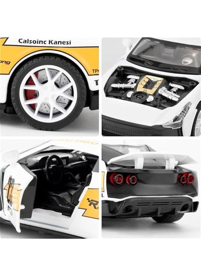 Compatible for 1:32 Nissan GTR50 Model Car, Diecast Collectible Pull Back Toy Car with Sound and Light for Adults Kids Boys Girls, Gift White