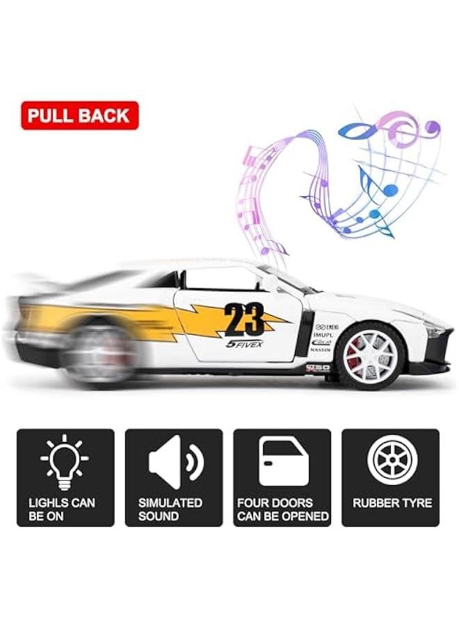 Compatible for 1:32 Nissan GTR50 Model Car, Diecast Collectible Pull Back Toy Car with Sound and Light for Adults Kids Boys Girls, Gift White