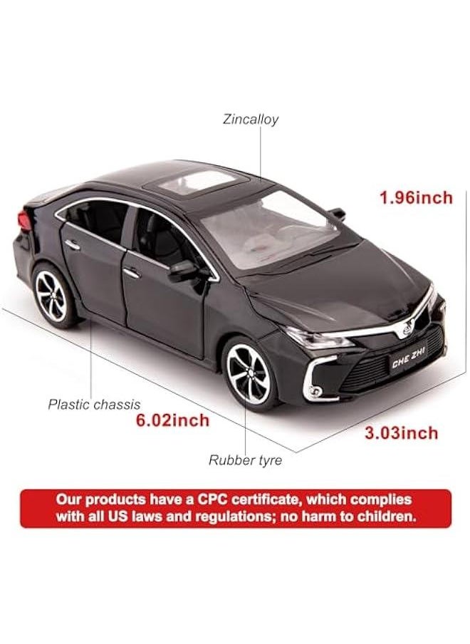 Compatible for 1:32 Corolla Model Car, Zinc Alloy Pull Back Toy Car with Sound and Light for Kids Boy Girl Black