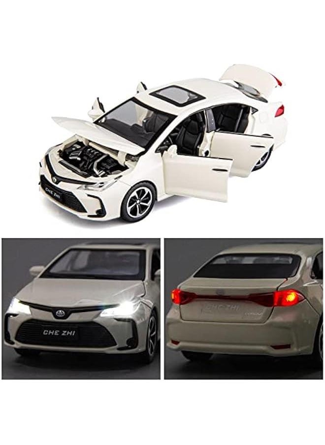 Compatible for 1:32 Corolla Model Car, Zinc Alloy Pull Back Toy Car with Sound and Light for Kids Boy Girl White