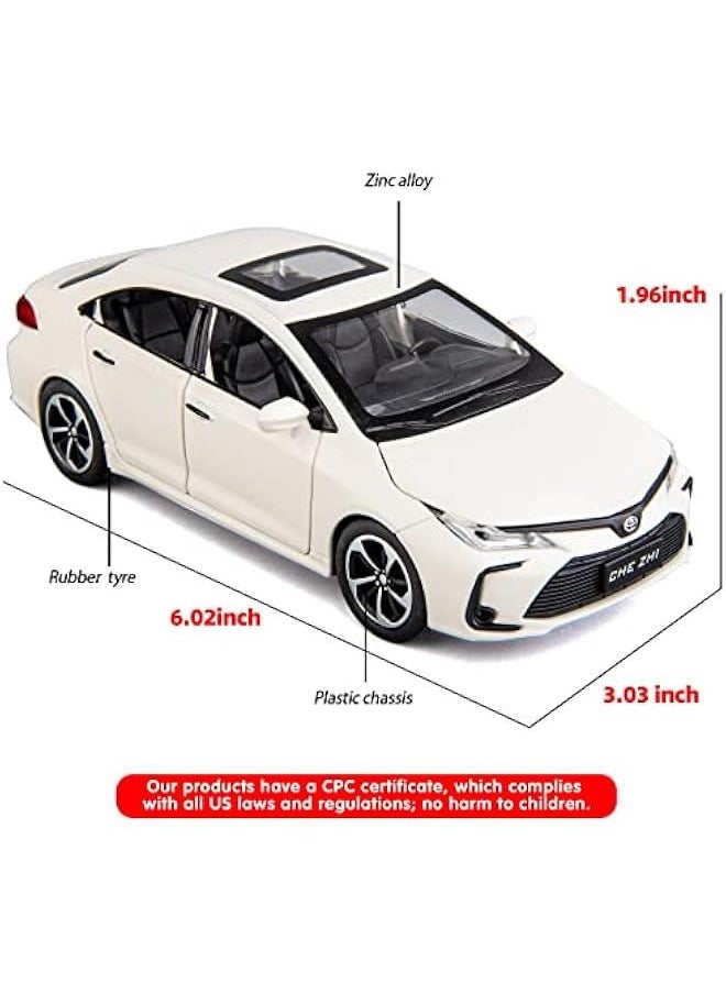 Compatible for 1:32 Corolla Model Car, Zinc Alloy Pull Back Toy Car with Sound and Light for Kids Boy Girl White