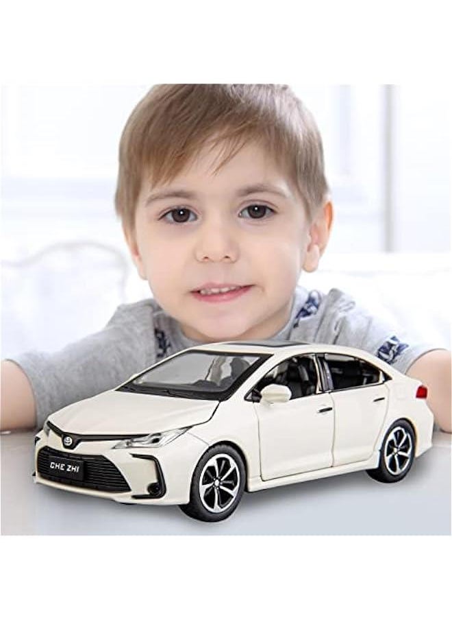 Compatible for 1:32 Corolla Model Car, Zinc Alloy Pull Back Toy Car with Sound and Light for Kids Boy Girl White