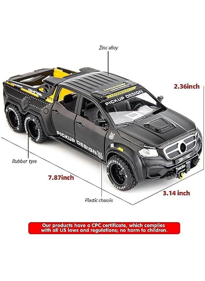 1:28 Pickup X-Class Model Car, Diecast Zinc Alloy Pull Back Toy Car with Sound and Light for Kids Boy Girl Black