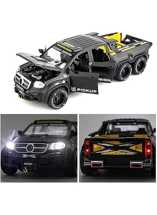 1:28 Pickup X-Class Model Car, Diecast Zinc Alloy Pull Back Toy Car with Sound and Light for Kids Boy Girl Black