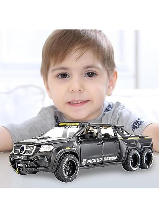 1:28 Pickup X-Class Model Car, Diecast Zinc Alloy Pull Back Toy Car with Sound and Light for Kids Boy Girl Black