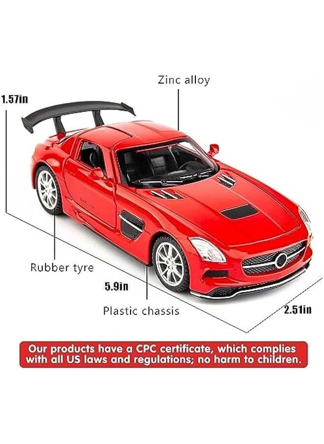 1:32 SLS AMG Model Car, Diecast Zinc Alloy Pull Back Toy Car with Sound and Light for Kids Boy Girl Red