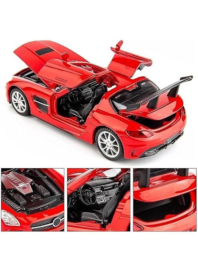 1:32 SLS AMG Model Car, Diecast Zinc Alloy Pull Back Toy Car with Sound and Light for Kids Boy Girl Red