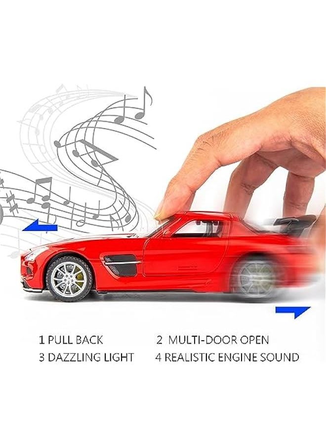 1:32 SLS AMG Model Car, Diecast Zinc Alloy Pull Back Toy Car with Sound and Light for Kids Boy Girl Red