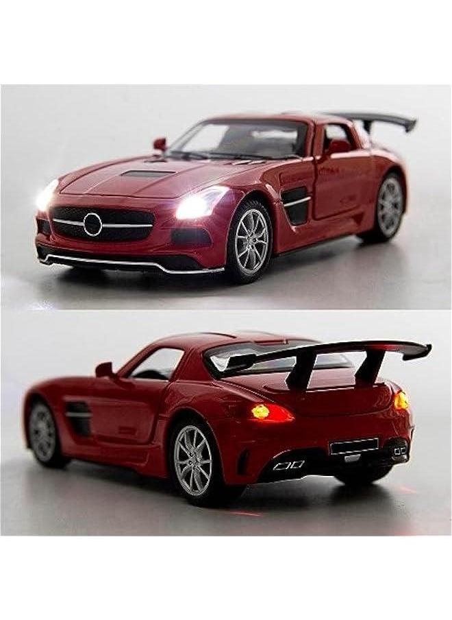 1:32 SLS AMG Model Car, Diecast Zinc Alloy Pull Back Toy Car with Sound and Light for Kids Boy Girl Red