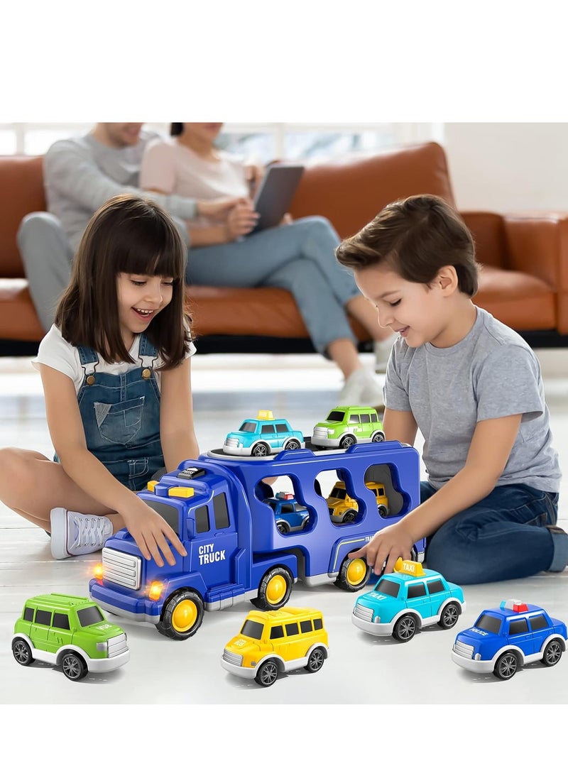 Toddler Trucks Toys for Boys Age 3-5, 5 in 1 City Car Truck for Toddlers Boys Girls 3 4 5 6 Years Old, Toddler Boy Toys Birthday Gift Car Sets with Light Sound