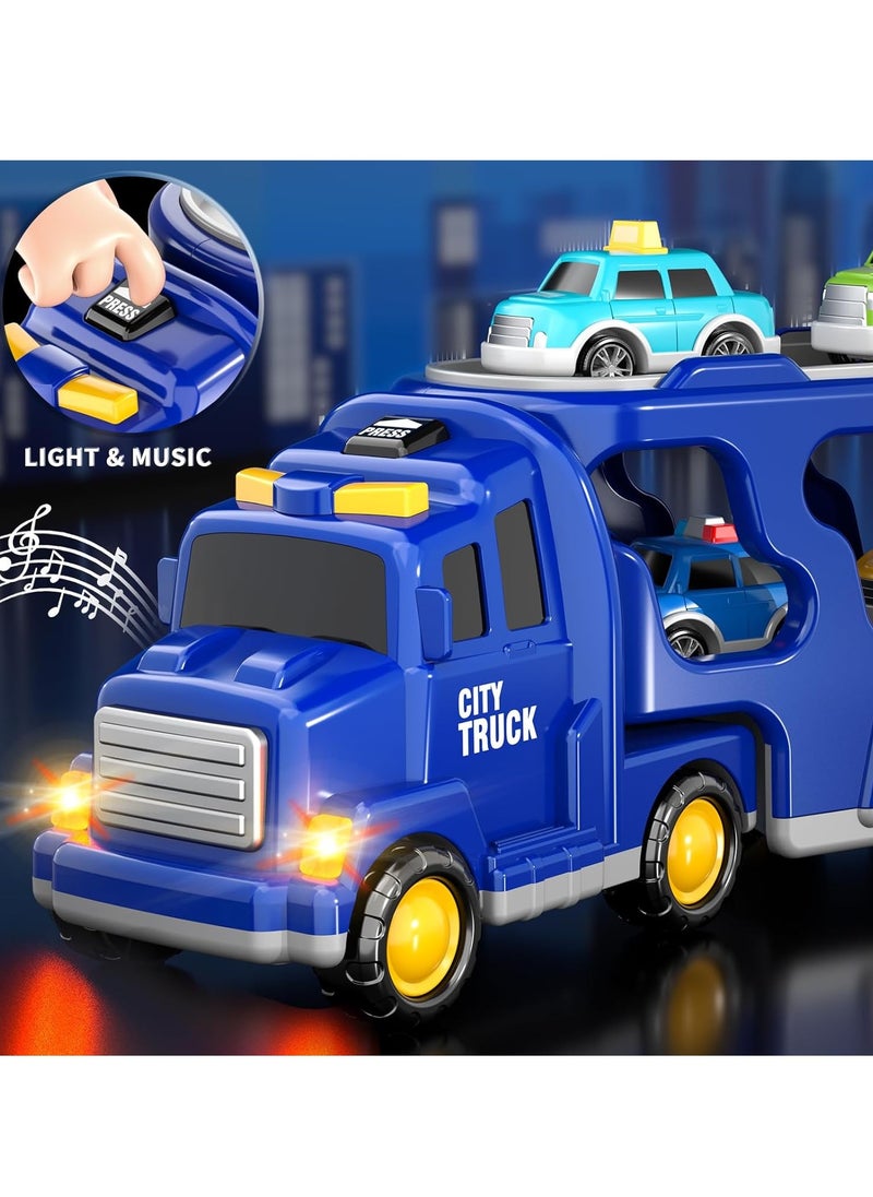 Toddler Trucks Toys for Boys Age 3-5, 5 in 1 City Car Truck for Toddlers Boys Girls 3 4 5 6 Years Old, Toddler Boy Toys Birthday Gift Car Sets with Light Sound