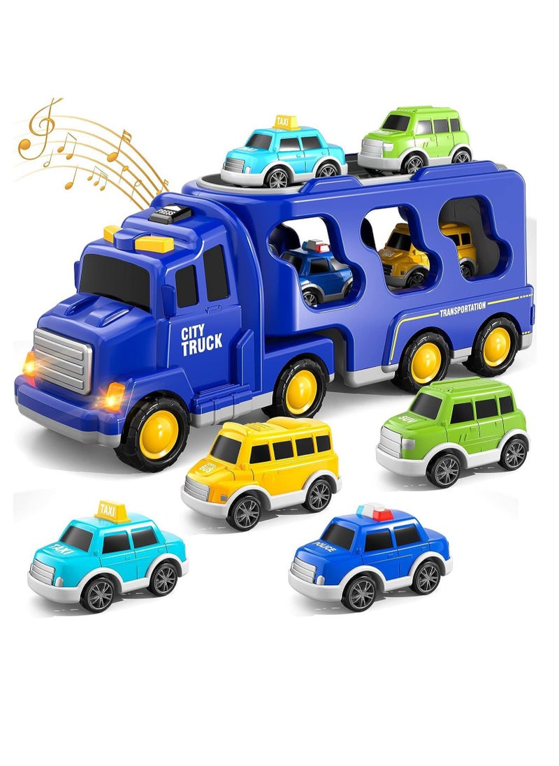 Toddler Trucks Toys for Boys Age 3-5, 5 in 1 City Car Truck for Toddlers Boys Girls 3 4 5 6 Years Old, Toddler Boy Toys Birthday Gift Car Sets with Light Sound