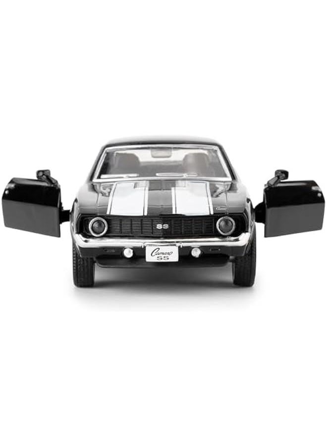 1：36 Chevrolet Camaro SS 1969 Toy Car, Diecast Alloy Pull Back Model Car, Doors Open, Collection Kids Toy for Aged 3 and up, Gift Black