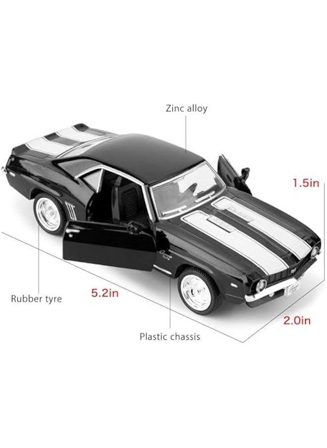 1：36 Chevrolet Camaro SS 1969 Toy Car, Diecast Alloy Pull Back Model Car, Doors Open, Collection Kids Toy for Aged 3 and up, Gift Black