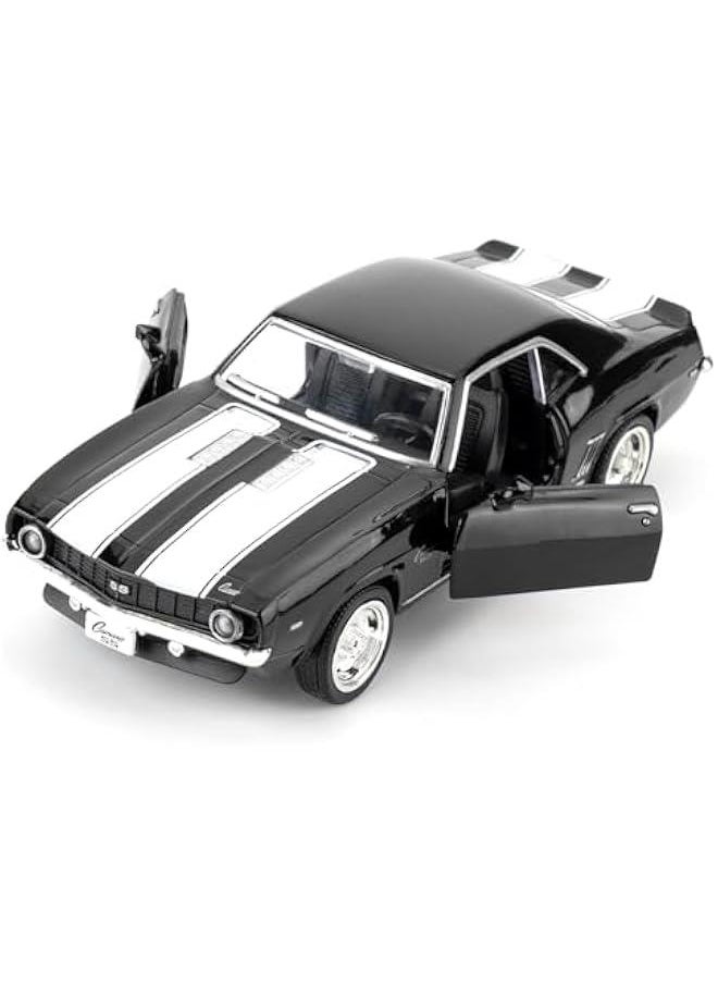 1：36 Chevrolet Camaro SS 1969 Toy Car, Diecast Alloy Pull Back Model Car, Doors Open, Collection Kids Toy for Aged 3 and up, Gift Black