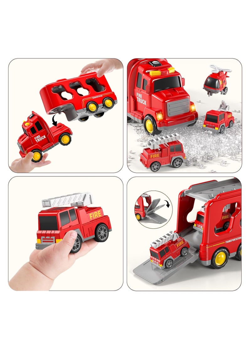 Fire Trucks Boy Toys for 3-5 Year Old Toddlers - Toys for 3 4 5 6 7 Years Old Transport Vehicle Carrier Truck, Boy Trucks Toy Sets, Kids Toys Boys 3-5, Gift Toys for Boys and Girls Aged 4-6