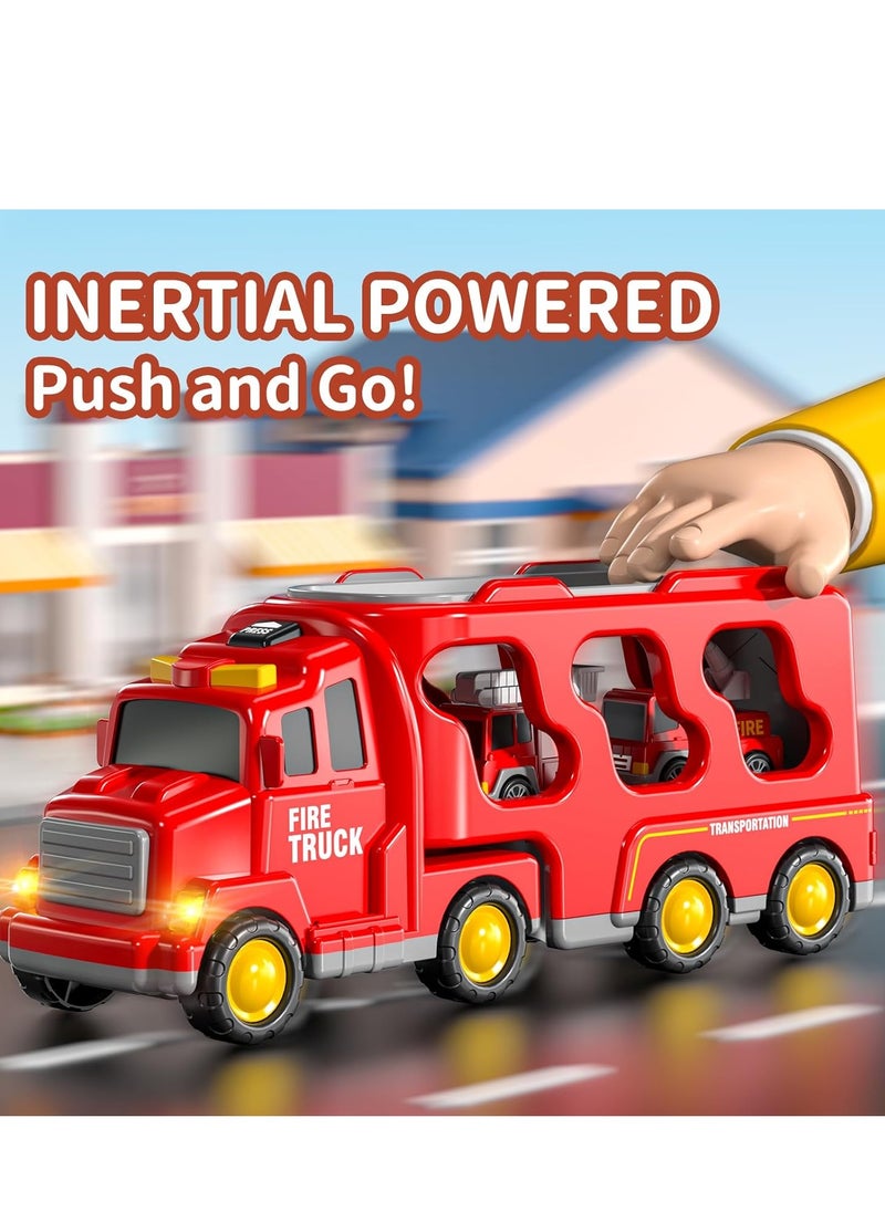 Fire Trucks Boy Toys for 3-5 Year Old Toddlers - Toys for 3 4 5 6 7 Years Old Transport Vehicle Carrier Truck, Boy Trucks Toy Sets, Kids Toys Boys 3-5, Gift Toys for Boys and Girls Aged 4-6