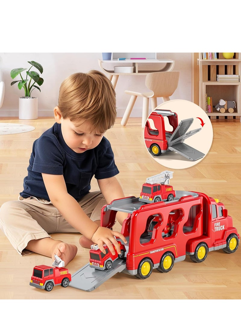 Fire Trucks Boy Toys for 3-5 Year Old Toddlers - Toys for 3 4 5 6 7 Years Old Transport Vehicle Carrier Truck, Boy Trucks Toy Sets, Kids Toys Boys 3-5, Gift Toys for Boys and Girls Aged 4-6