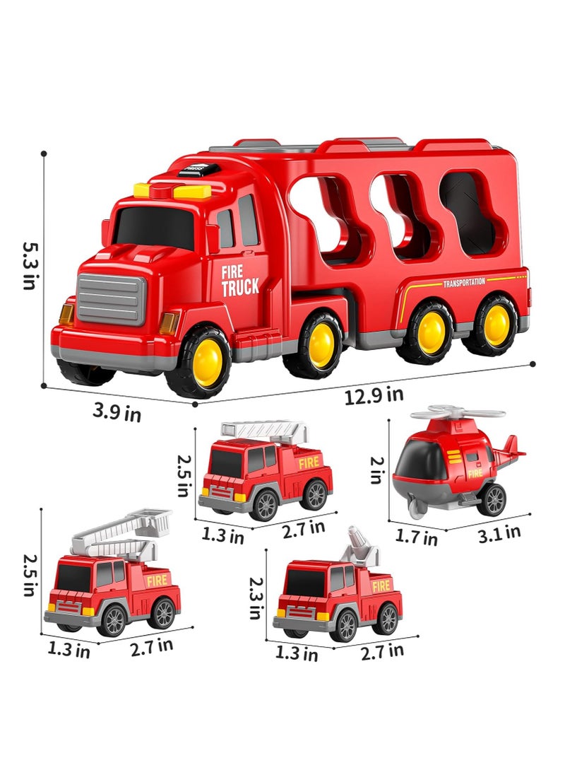 Fire Trucks Boy Toys for 3-5 Year Old Toddlers - Toys for 3 4 5 6 7 Years Old Transport Vehicle Carrier Truck, Boy Trucks Toy Sets, Kids Toys Boys 3-5, Gift Toys for Boys and Girls Aged 4-6