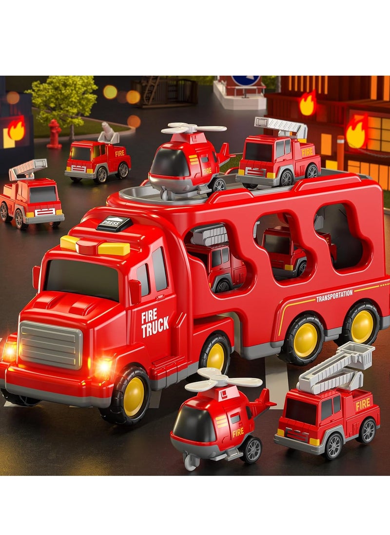 Fire Trucks Boy Toys for 3-5 Year Old Toddlers - Toys for 3 4 5 6 7 Years Old Transport Vehicle Carrier Truck, Boy Trucks Toy Sets, Kids Toys Boys 3-5, Gift Toys for Boys and Girls Aged 4-6