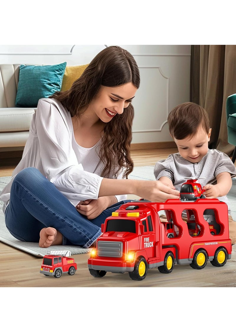 Fire Trucks Boy Toys for 3-5 Year Old Toddlers - Toys for 3 4 5 6 7 Years Old Transport Vehicle Carrier Truck, Boy Trucks Toy Sets, Kids Toys Boys 3-5, Gift Toys for Boys and Girls Aged 4-6