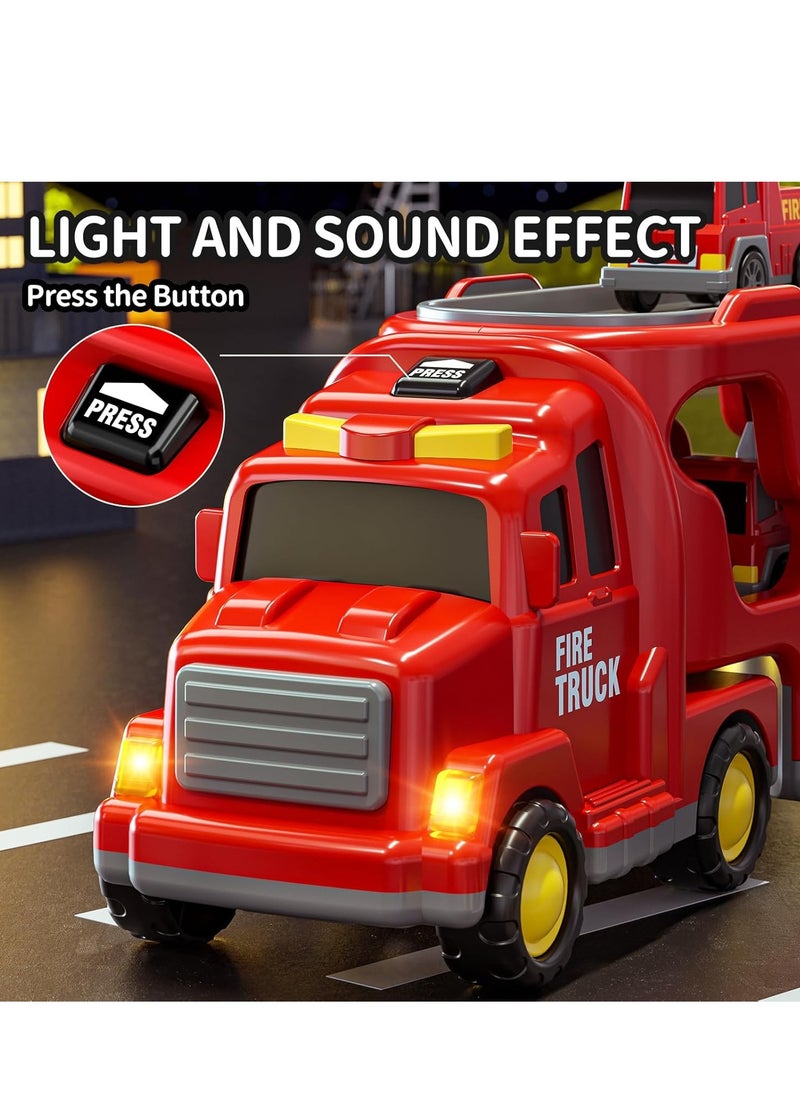 Fire Trucks Boy Toys for 3-5 Year Old Toddlers - Toys for 3 4 5 6 7 Years Old Transport Vehicle Carrier Truck, Boy Trucks Toy Sets, Kids Toys Boys 3-5, Gift Toys for Boys and Girls Aged 4-6