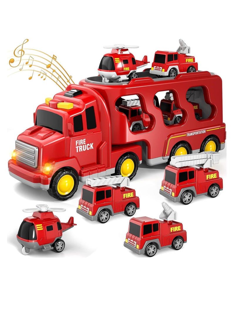 Fire Trucks Boy Toys for 3-5 Year Old Toddlers - Toys for 3 4 5 6 7 Years Old Transport Vehicle Carrier Truck, Boy Trucks Toy Sets, Kids Toys Boys 3-5, Gift Toys for Boys and Girls Aged 4-6