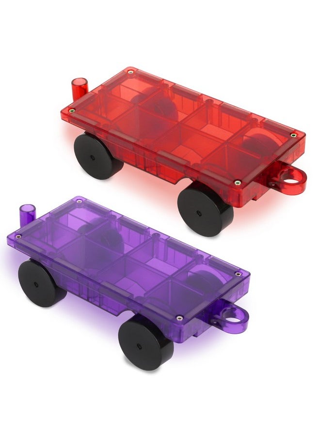 Playmags 2 Piece Car Set: with Stronger Magnets, STEM Toys for Kids, Use with All Magnetic Tiles and Blocks Sturdy, Super Durable with Vivid Clear Color Tiles. (Colors May Vary)