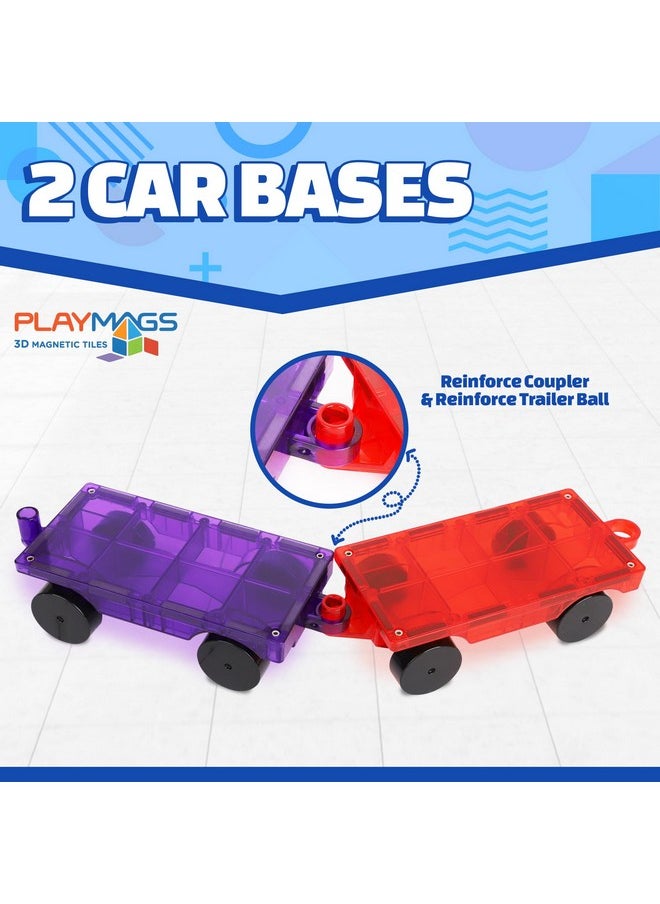 Playmags 2 Piece Car Set: with Stronger Magnets, STEM Toys for Kids, Use with All Magnetic Tiles and Blocks Sturdy, Super Durable with Vivid Clear Color Tiles. (Colors May Vary)